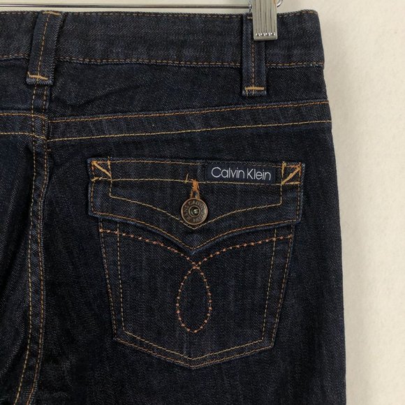 Calvin Klein Women's Size 27/4 Dark Wash Blue Denim Mini Bootcut Jeans - Picture 4 of 9